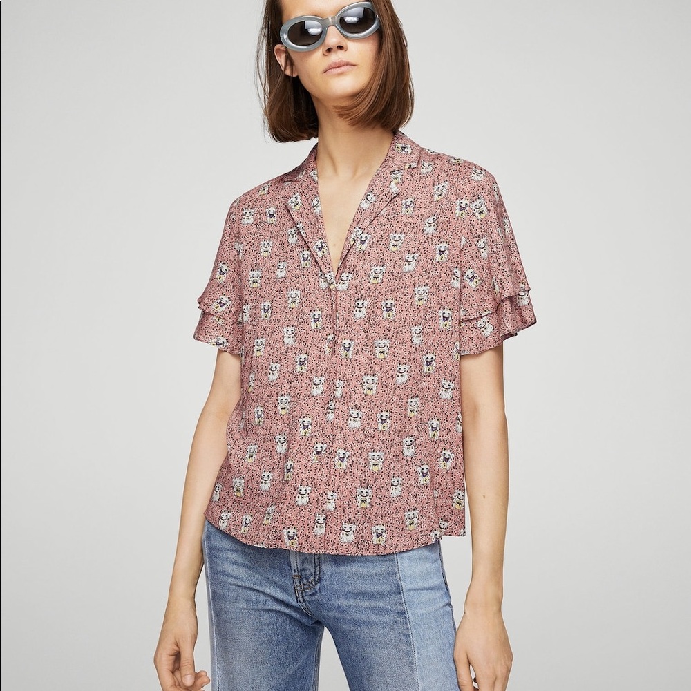 MANGO Lucky Cat Printed Shirt (US 6)